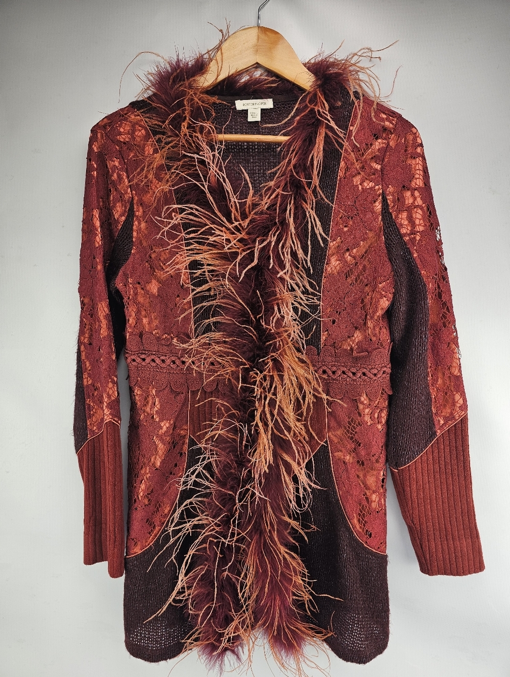 Boston Proper Women's Rust Ostrich Feather Embellished Cartigan Large